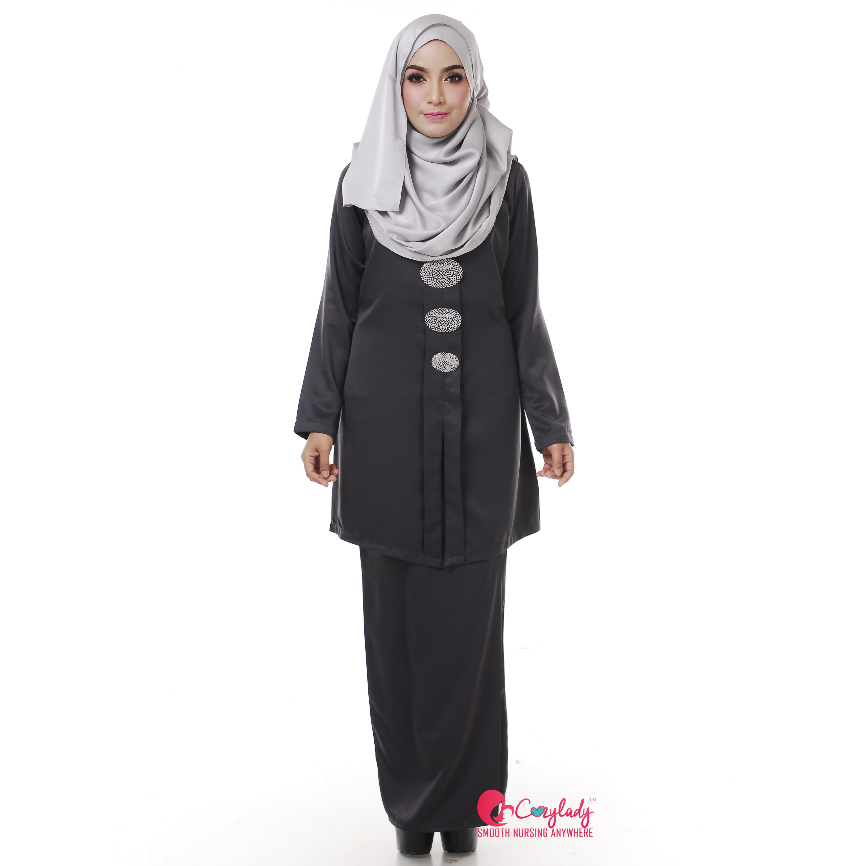  Baju Raya  Menyusu Kebaya Dark Grey Cozy Lady Collection